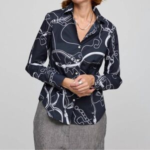 Hinson Wu - Diane Long Sleeve Equestrian Print Shirt NWT $255